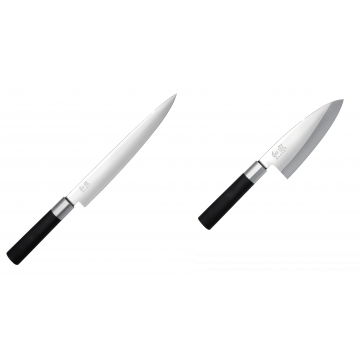 Nôž plátkovací KAI Wasabi Black, 230 mm + Vykosťovací nůž KAI Wasabi Black Deba, 155 mm