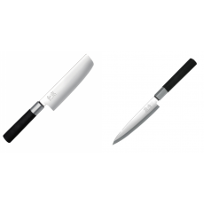 Wasabi Black Nakiri KAI 165mm + Plátkovací nůž KAI Wasabi Black Yanagiba, 155mm