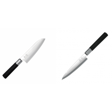 Wasabi Black Santoku KAI 165mm + Plátkovací nůž KAI Wasabi Black Yanagiba, 155mm