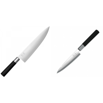 Wasabi Black Nôž šéfkuchára veľký KAI 230mm + Plátkovací nůž KAI Wasabi Black Yanagiba, 155mm