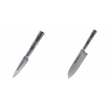 Nůž na ovoce a zeleninu Samura Bamboo (SBA-0010), 80 mm + Malý Santoku nůž Samura Bamboo (SBA-0093), 137 mm