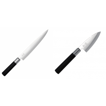 Nôž plátkovací KAI Wasabi Black, 230 mm + Wasabi Black Deba KAI 105mm