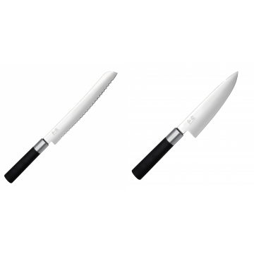 Wasabi Black Nôž na pečivo KAI 230mm + Wasabi Black Nôž šéfkuchára malý KAI 150mm