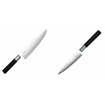 Wasabi Black Nôž šéfkuchára KAI 200mm + Plátkovací nůž KAI Wasabi Black Yanagiba, 155mm