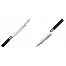 Wasabi Black Nôž na pečivo KAI 230mm + Plátkovací nůž KAI Wasabi Black Yanagiba, 155mm