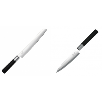 Wasabi Black Nôž na pečivo KAI 230mm + Plátkovací nůž KAI Wasabi Black Yanagiba, 155mm