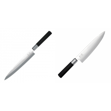 Plátkovací nůž KAI Wasabi Black Yanagiba, 210mm + Wasabi Black Nôž šéfkuchára KAI 200mm