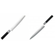 Wasabi Black Nôž na pečivo KAI 230mm + Plátkovací nůž KAI Wasabi Black Yanagiba, 210mm