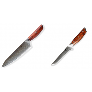 Japonský nôž na mäso Gyuto / Chef Kiritsuke Dellinger Rose-Wood Damascus, 215mm + Nôž vykosťovací Dellinger Rose-Wood Damascus, 160mm