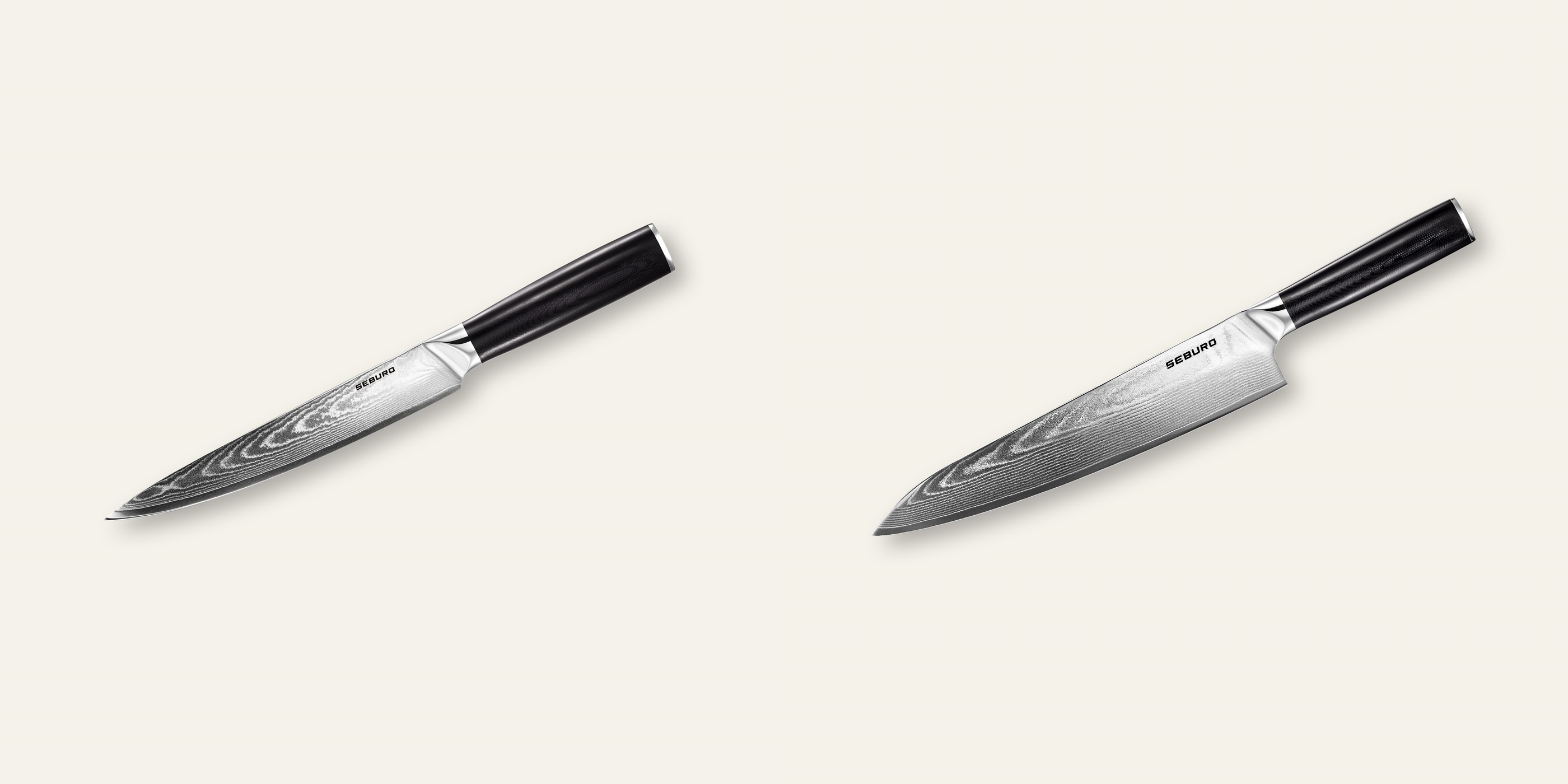 AKCIA 1+1 Plátkovací nôž Seburo SARADA Damascus 200mm + Šéfkucharský nôž Seburo SARADA Damascus 250mm