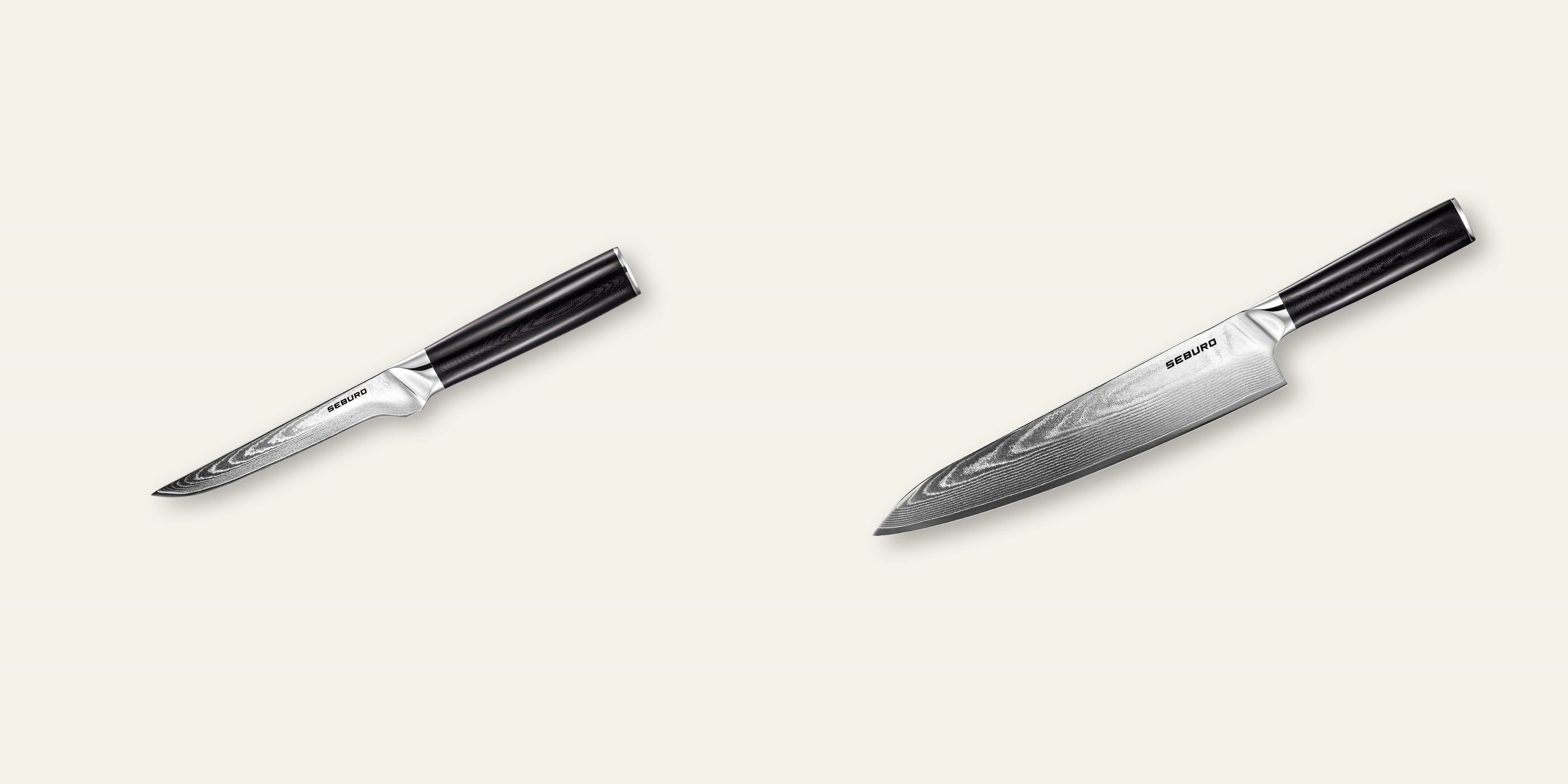 AKCIA 1+1 Vykosťovací nôž Seburo SARADA Damascus 150mm + Šéfkucharský nôž Seburo SARADA Damascus 250mm