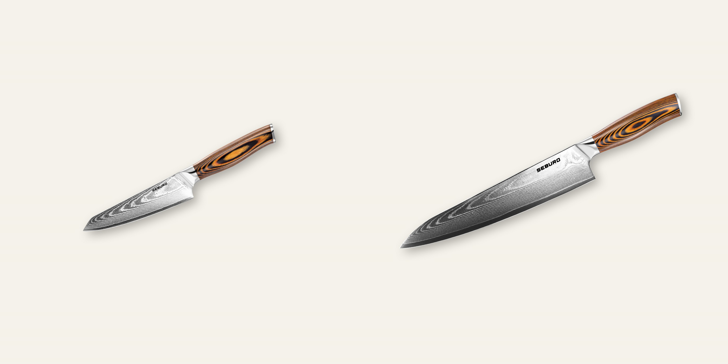 AKCIA 1+1 Honesuki (vykosťovací, univerzálny) nôž Seburo SUBAJA Damascus 130mm + Šéfkucharský nôž Seburo SUBAJA Damascus 250mm