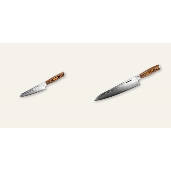 Honesuki (vykosťovací, univerzálny) nôž Seburo SUBAJA Damascus 130mm + Šéfkucharský nôž Seburo SUBAJA Damascus 250mm