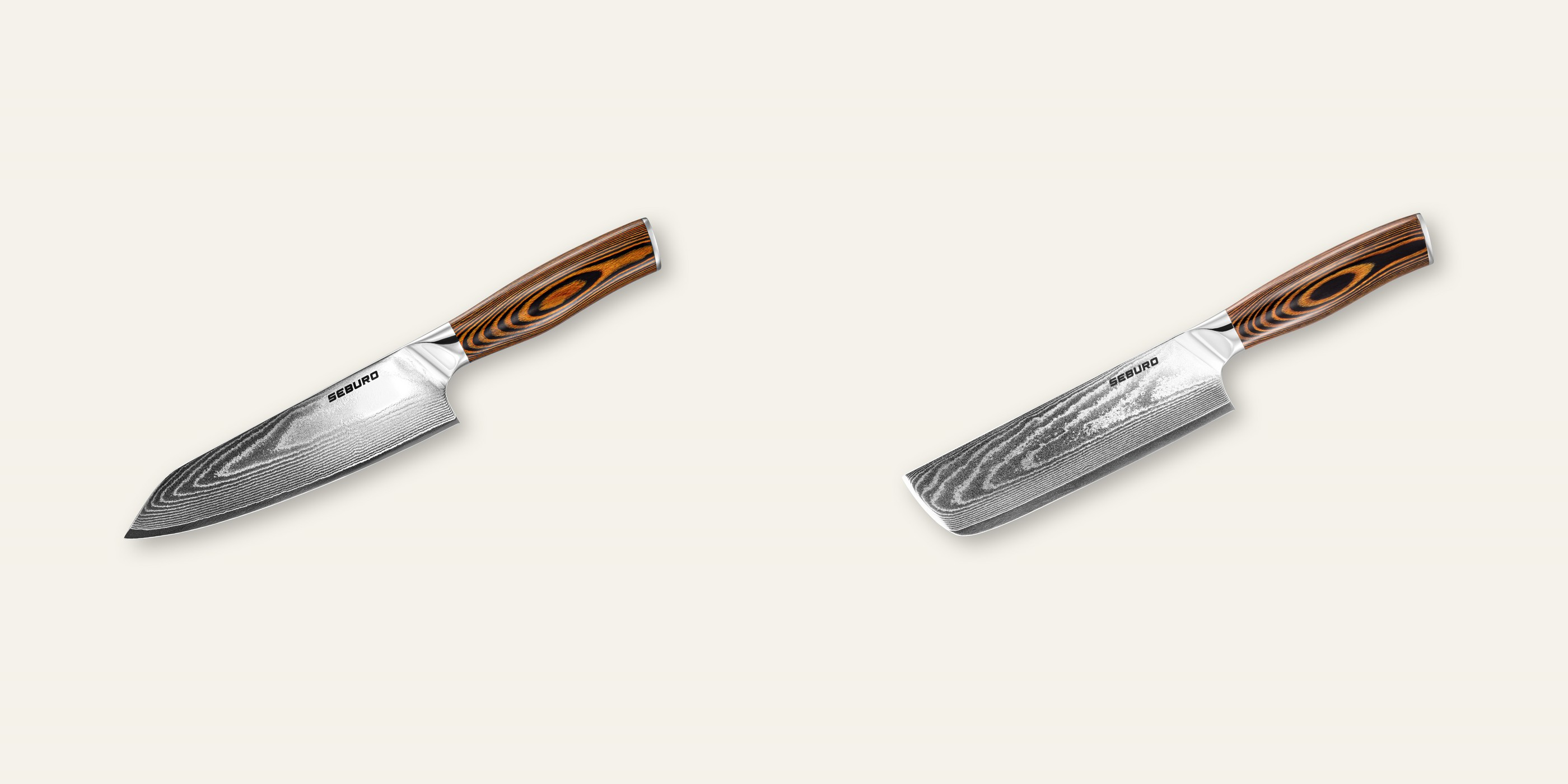 AKCIA 1+1 Kiritsuke (majster-šéf, santoku) nôž Seburo SUBAJA Damascus 180mm + Nakiri nôž Seburo SUBAJA Damascus 175mm