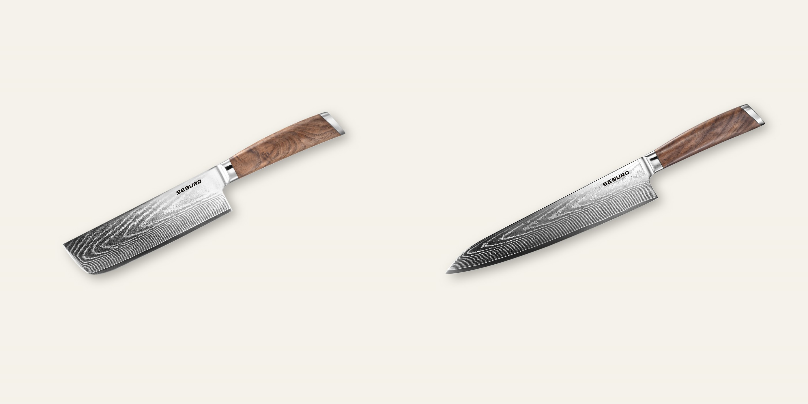 AKCIA 1+1 Nakiri nôž Seburo HOGANI Damascus 170mm + Šéfkucharský nôž Seburo HOGANI Damascus 250mm