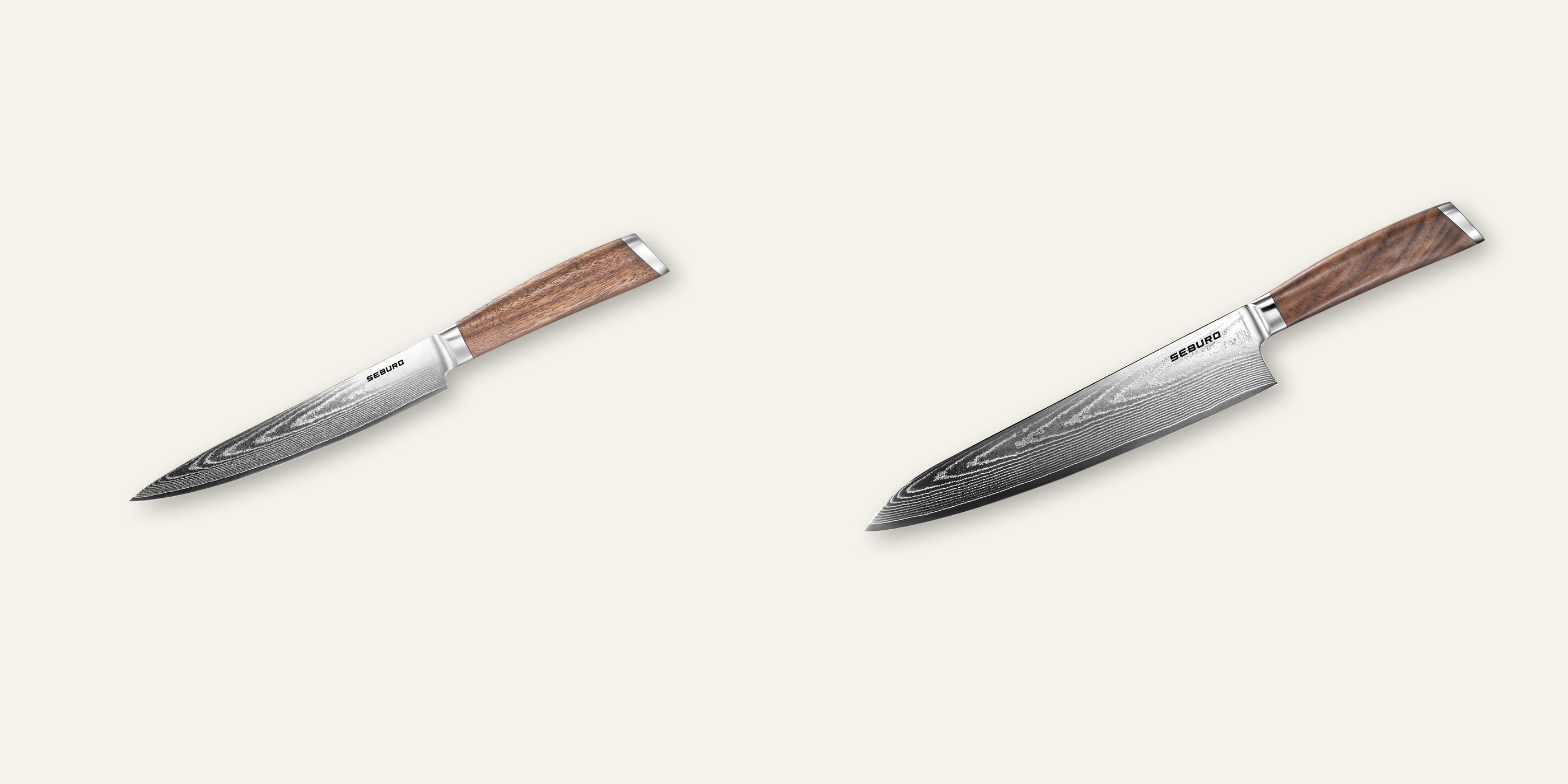 AKCIA 1+1 Plátkovací nôž Seburo HOGANI Damascus 195mm + Šéfkucharský nôž Seburo HOGANI Damascus 250mm