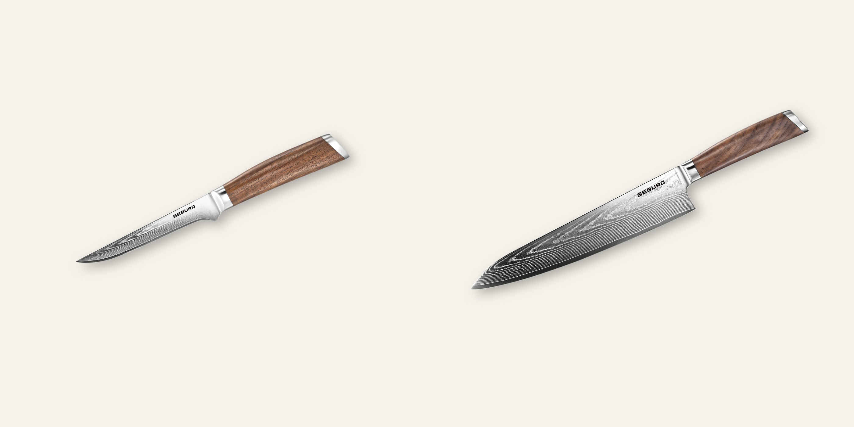 AKCIA 1+1 Vykosťovací nůž Seburo HOGANI Damascus 140mm + Šéfkucharský nôž Seburo HOGANI Damascus 250mm