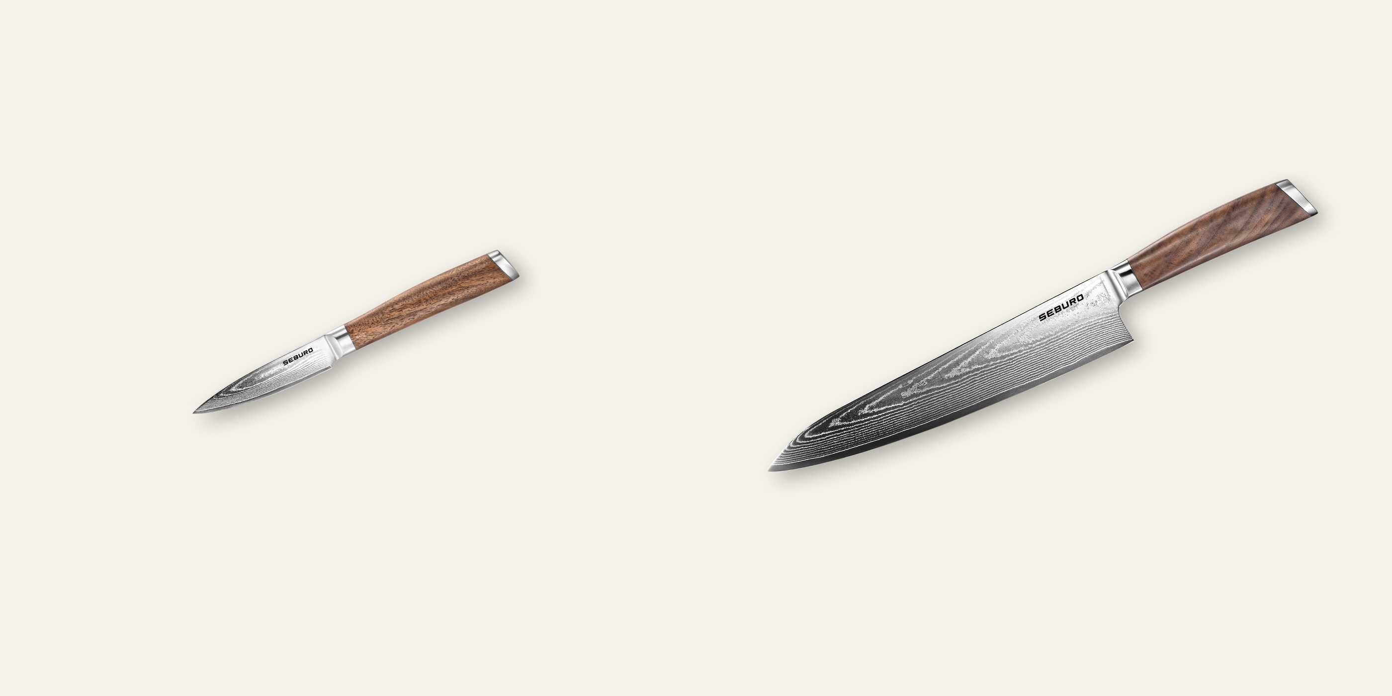 AKCIA 1+1 Nôž na ovocie a zeleninu Seburo HOGANI Damascus 85mm + Šéfkucharský nôž Seburo HOGANI Damascus 250mm