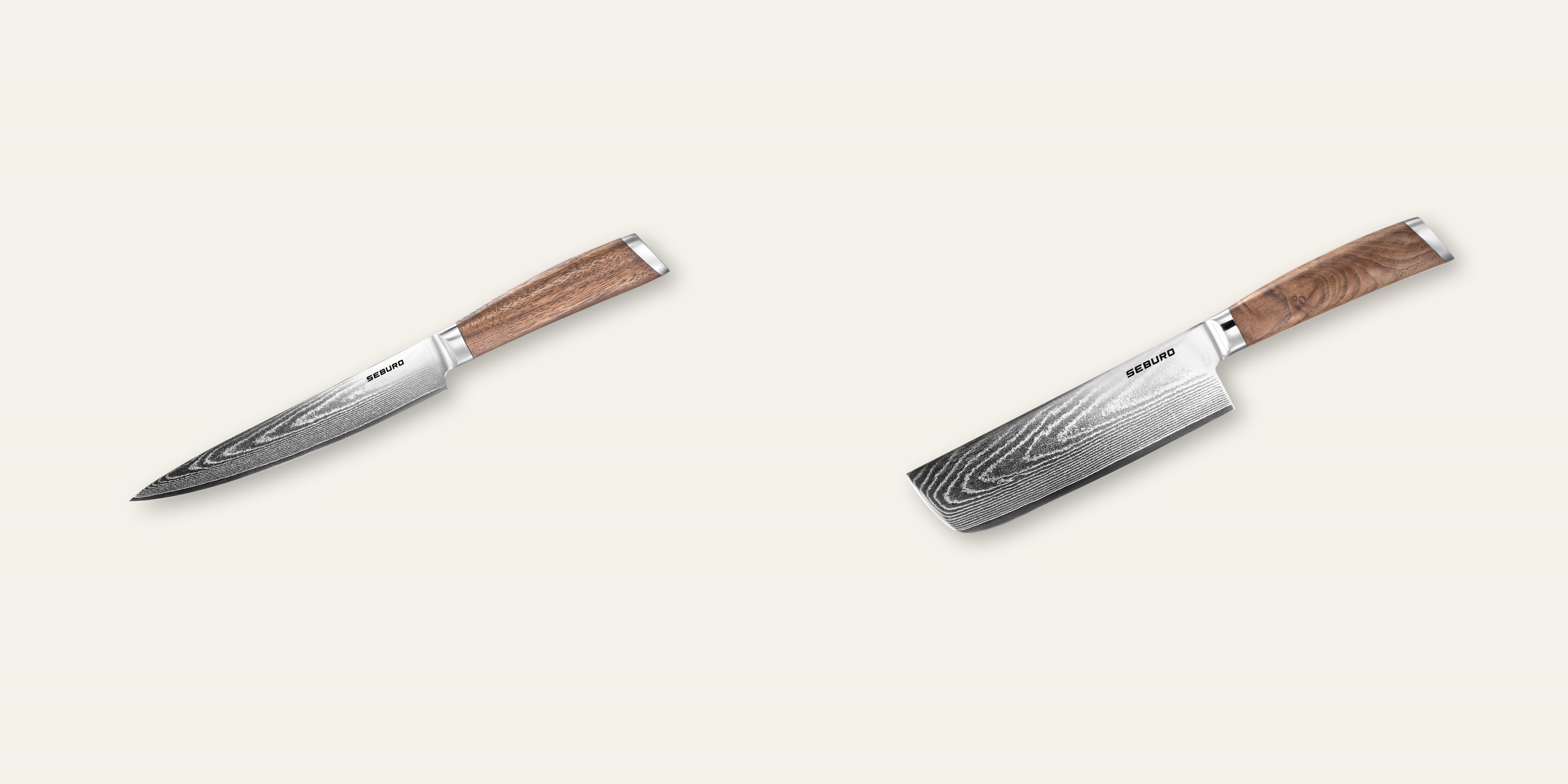 AKCIA 1+1 Plátkovací nôž Seburo HOGANI Damascus 195mm + Nakiri nôž Seburo HOGANI Damascus 170mm