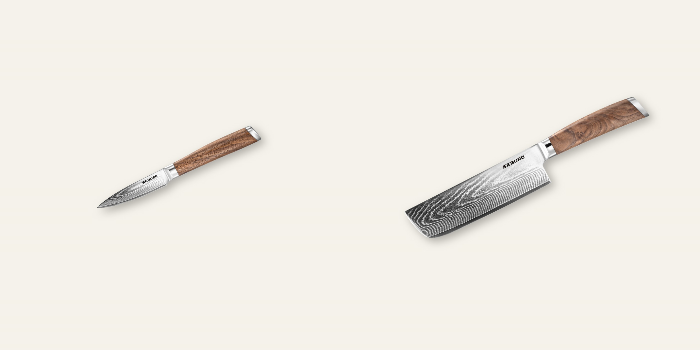 AKCIA 1+1 Nôž na ovocie a zeleninu Seburo HOGANI Damascus 85mm + Nakiri nôž Seburo HOGANI Damascus 170mm