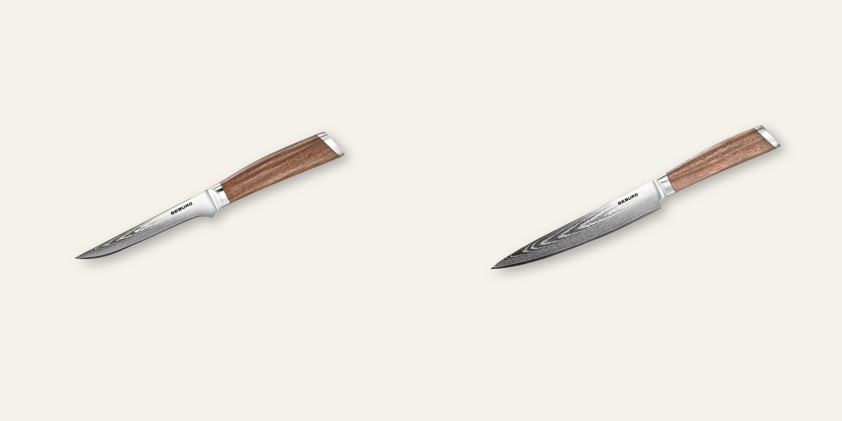 AKCIA 1+1 Vykosťovací nůž Seburo HOGANI Damascus 140mm + Plátkovací nôž Seburo HOGANI Damascus 195mm