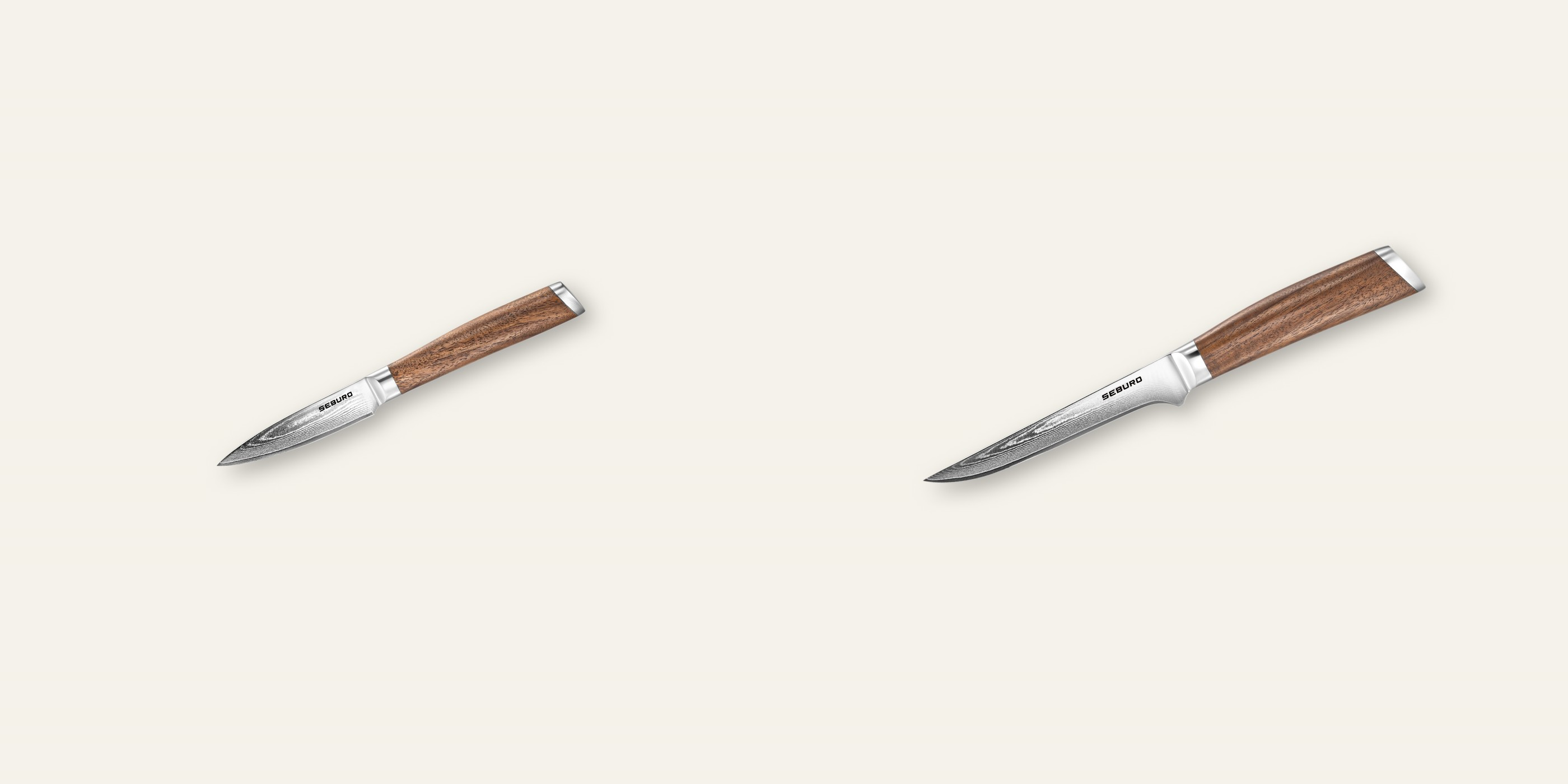 AKCIA 1+1 Nôž na ovocie a zeleninu Seburo HOGANI Damascus 85mm + Vykosťovací nůž Seburo HOGANI Damascus 140mm