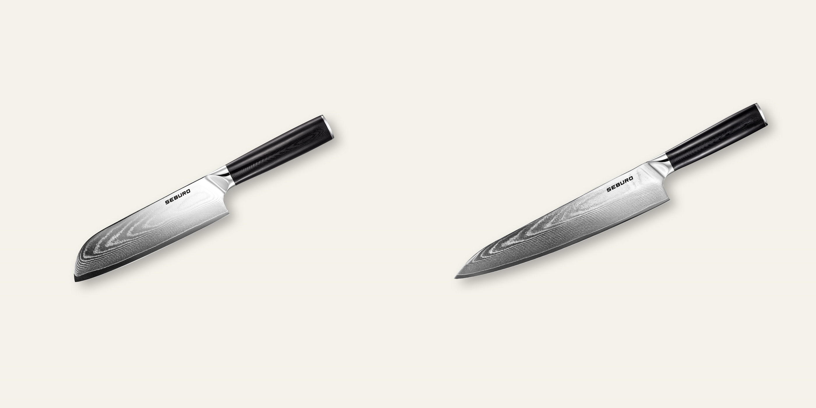 AKCIA 1+1 Santoku nôž Seburo SARADA Damascus 175mm + Šéfkucharský nôž Seburo SARADA Damascus 250mm