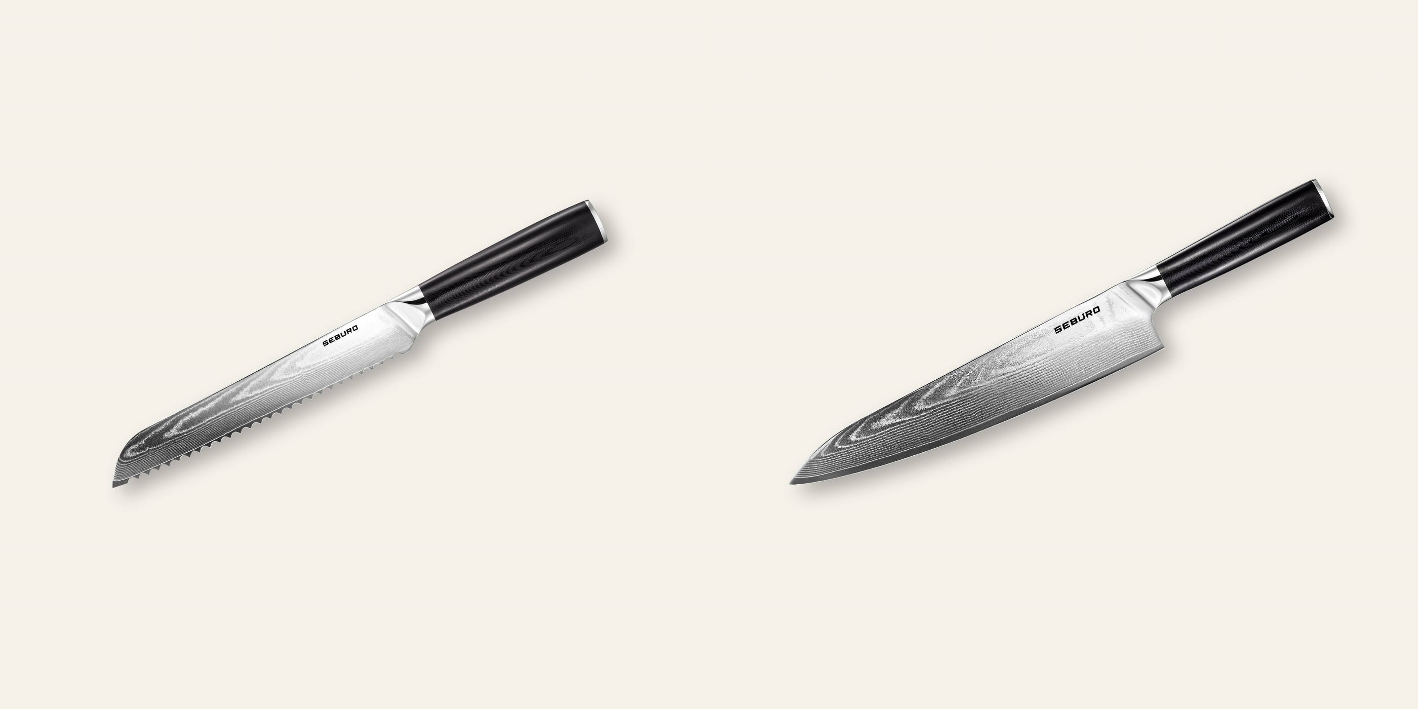AKCIA 1+1 Nôž na pečivo Seburo SARADA Damascus 195mm + Šéfkucharský nôž Seburo SARADA Damascus 250mm