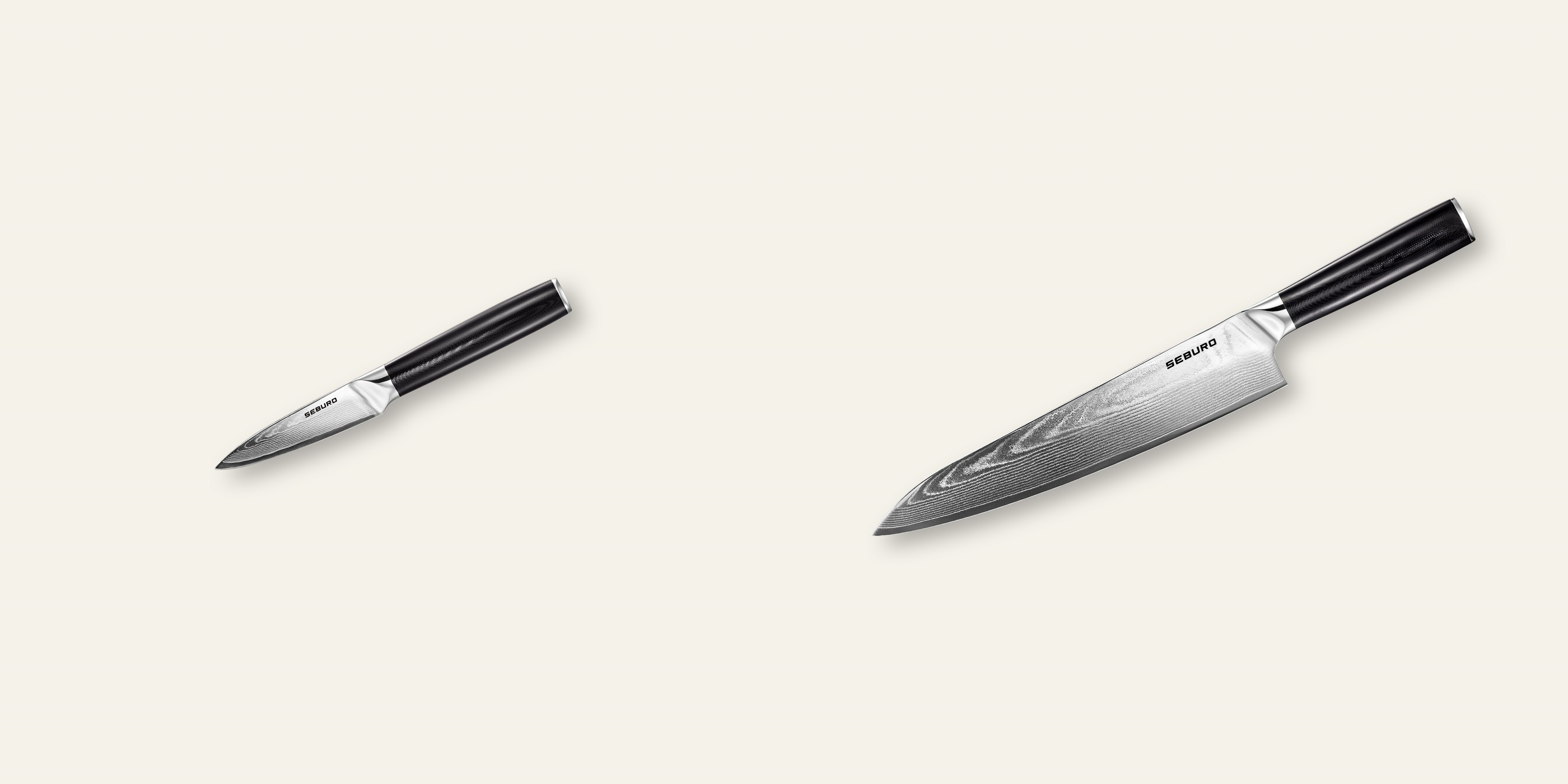AKCIA 1+1 Nôž na ovocie a zeleninu Seburo SARADA Damascus 95mm + Šéfkucharský nôž Seburo SARADA Damascus 250mm