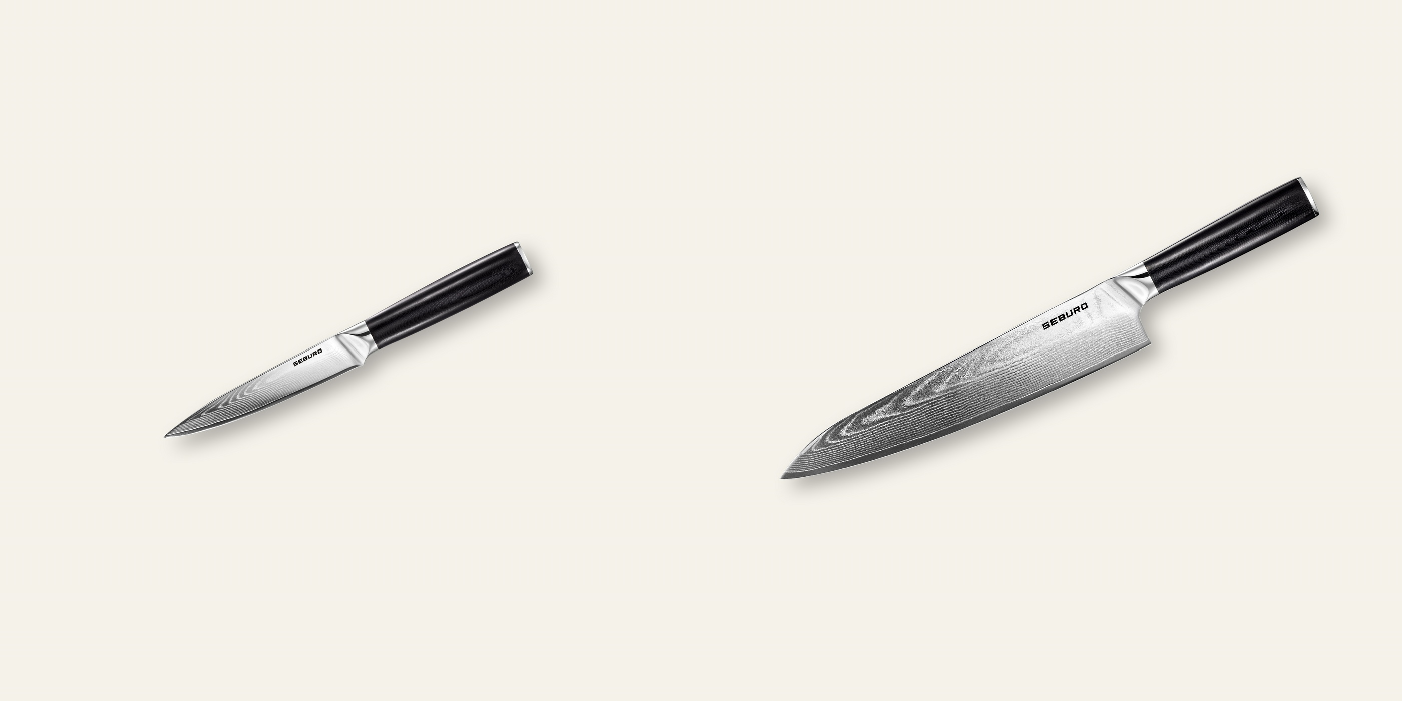 AKCIA 1+1 Kuchynský univerzálny nôž Seburo SARADA Damascus 130mm + Šéfkucharský nôž Seburo SARADA Damascus 250mm