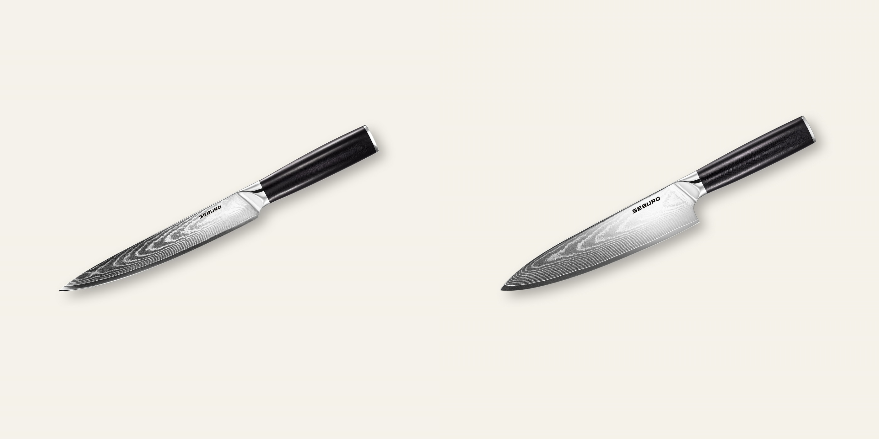 AKCIA 1+1 Plátkovací nôž Seburo SARADA Damascus 200mm + Šéfkucharský nôž Seburo SARADA Damascus 200mm