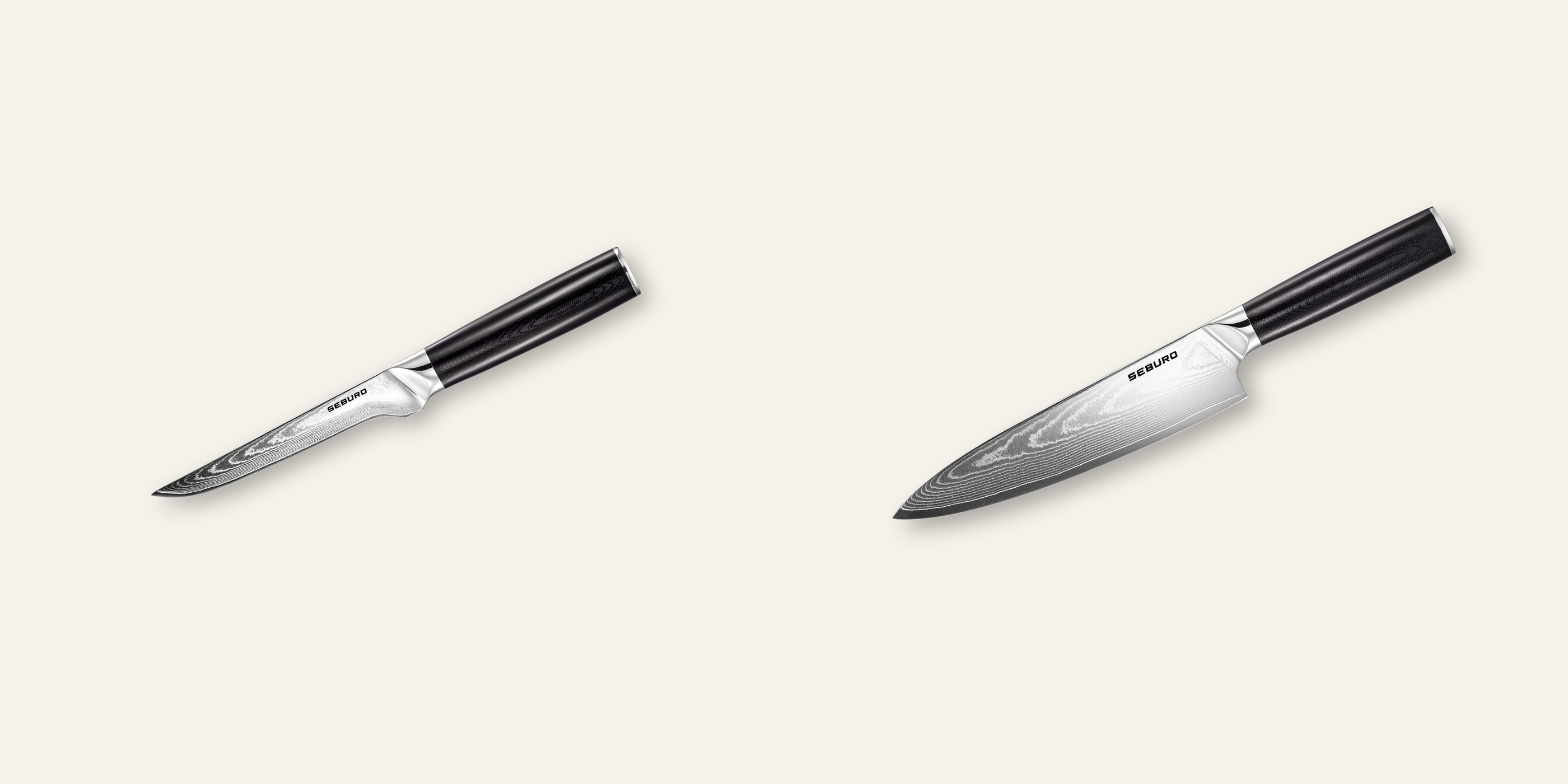 AKCIA 1+1 Vykosťovací nôž Seburo SARADA Damascus 150mm + Šéfkucharský nôž Seburo SARADA Damascus 200mm