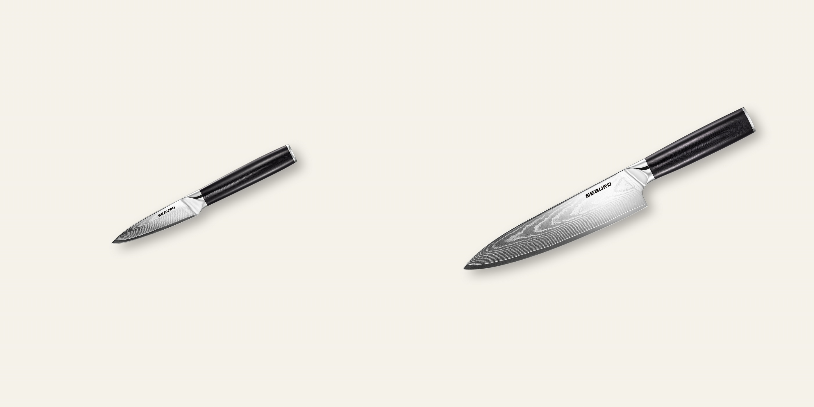 AKCIA 1+1 Nôž na ovocie a zeleninu Seburo SARADA Damascus 95mm + Šéfkucharský nôž Seburo SARADA Damascus 200mm