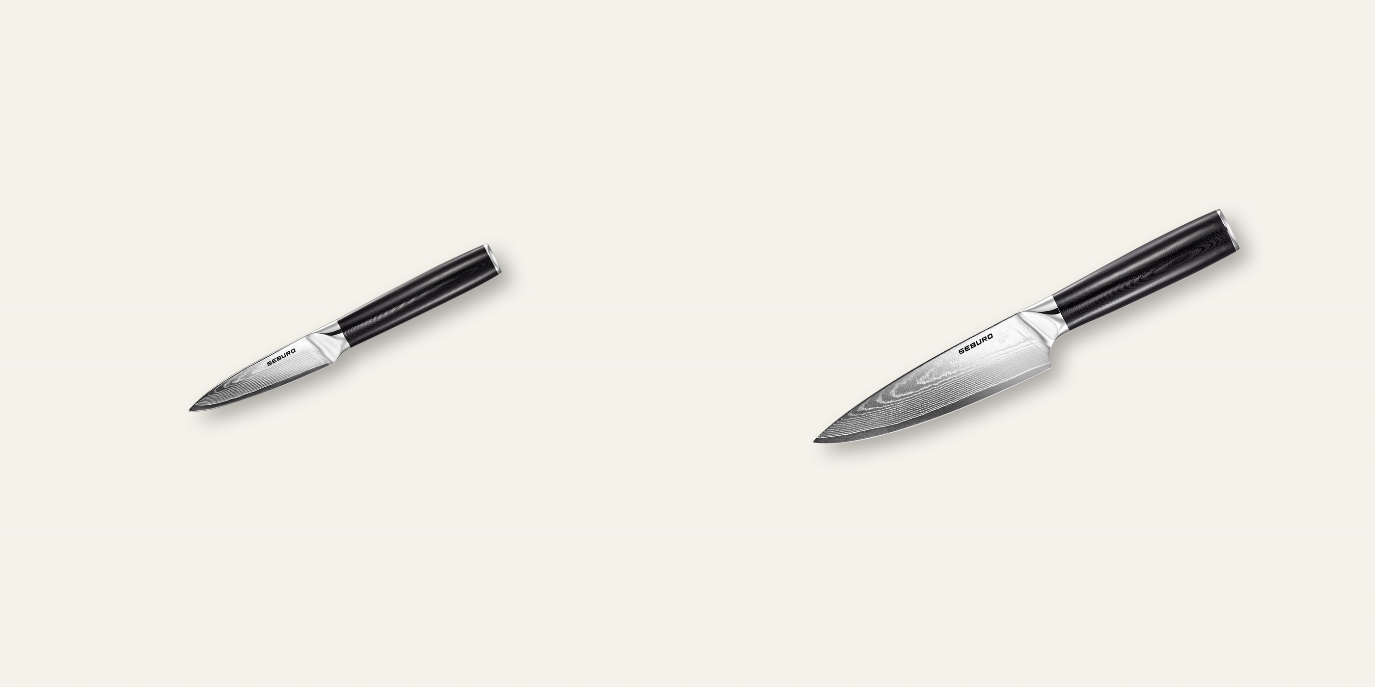 AKCIA 1+1 Nôž na ovocie a zeleninu Seburo SARADA Damascus 95mm + Šéfkucharský nôž Seburo SARADA Damascus 150mm