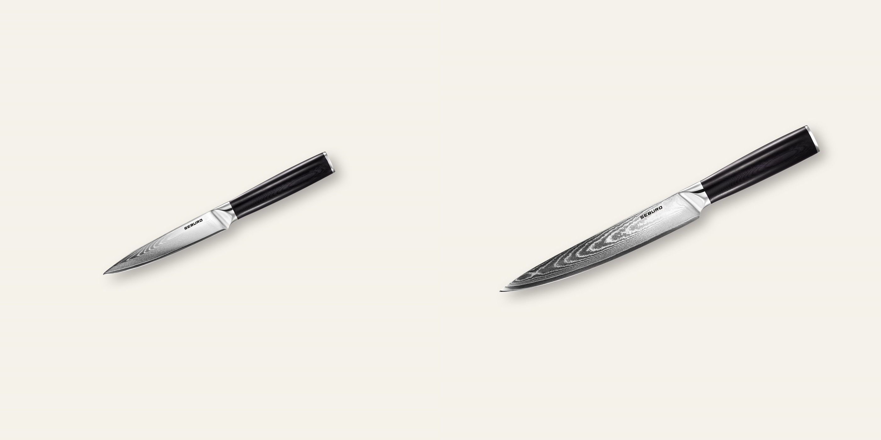 AKCIA 1+1 Kuchynský univerzálny nôž Seburo SARADA Damascus 130mm + Plátkovací nôž Seburo SARADA Damascus 200mm