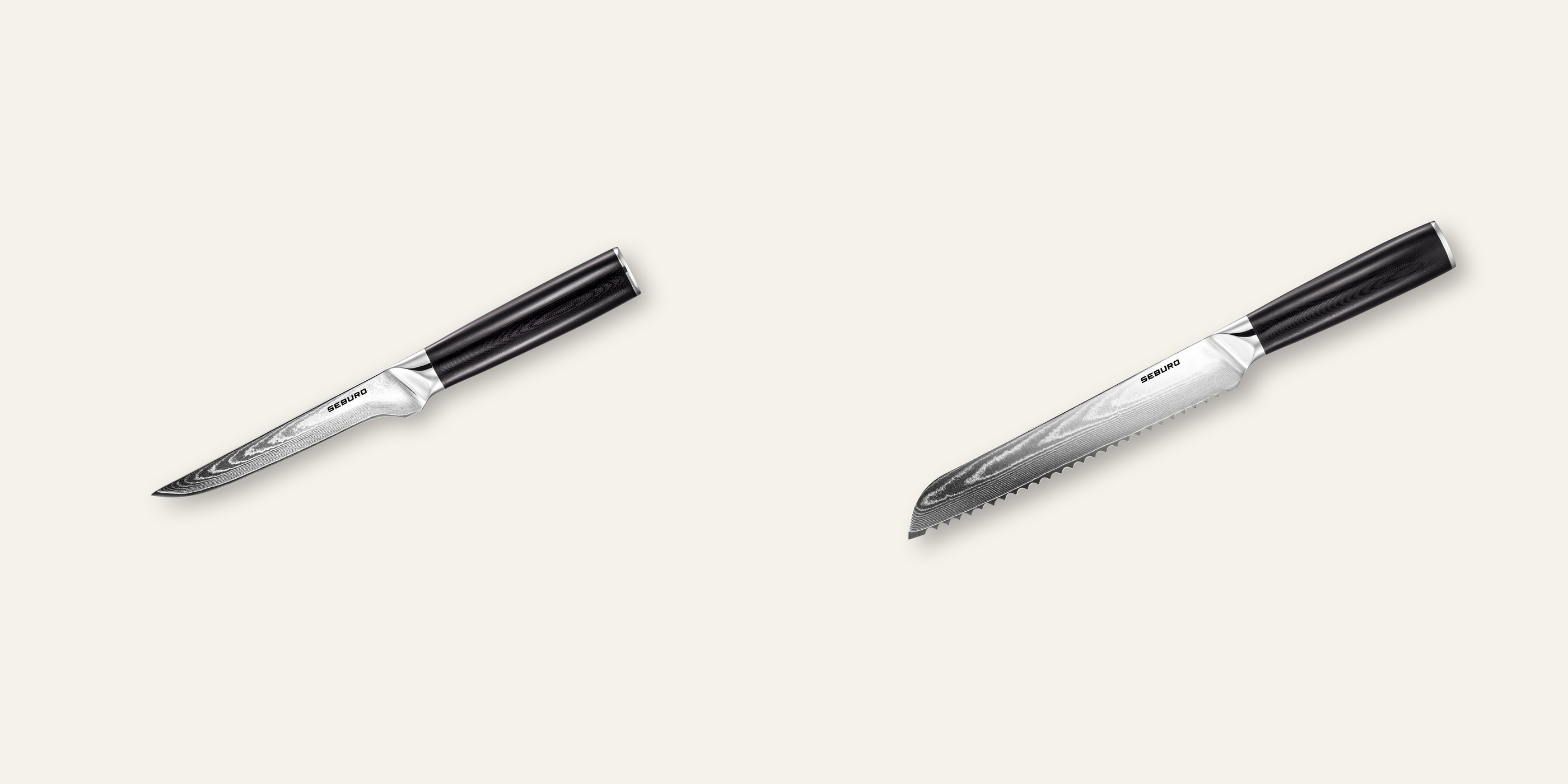 AKCIA 1+1 Vykosťovací nôž Seburo SARADA Damascus 150mm + Nôž na pečivo Seburo SARADA Damascus 195mm