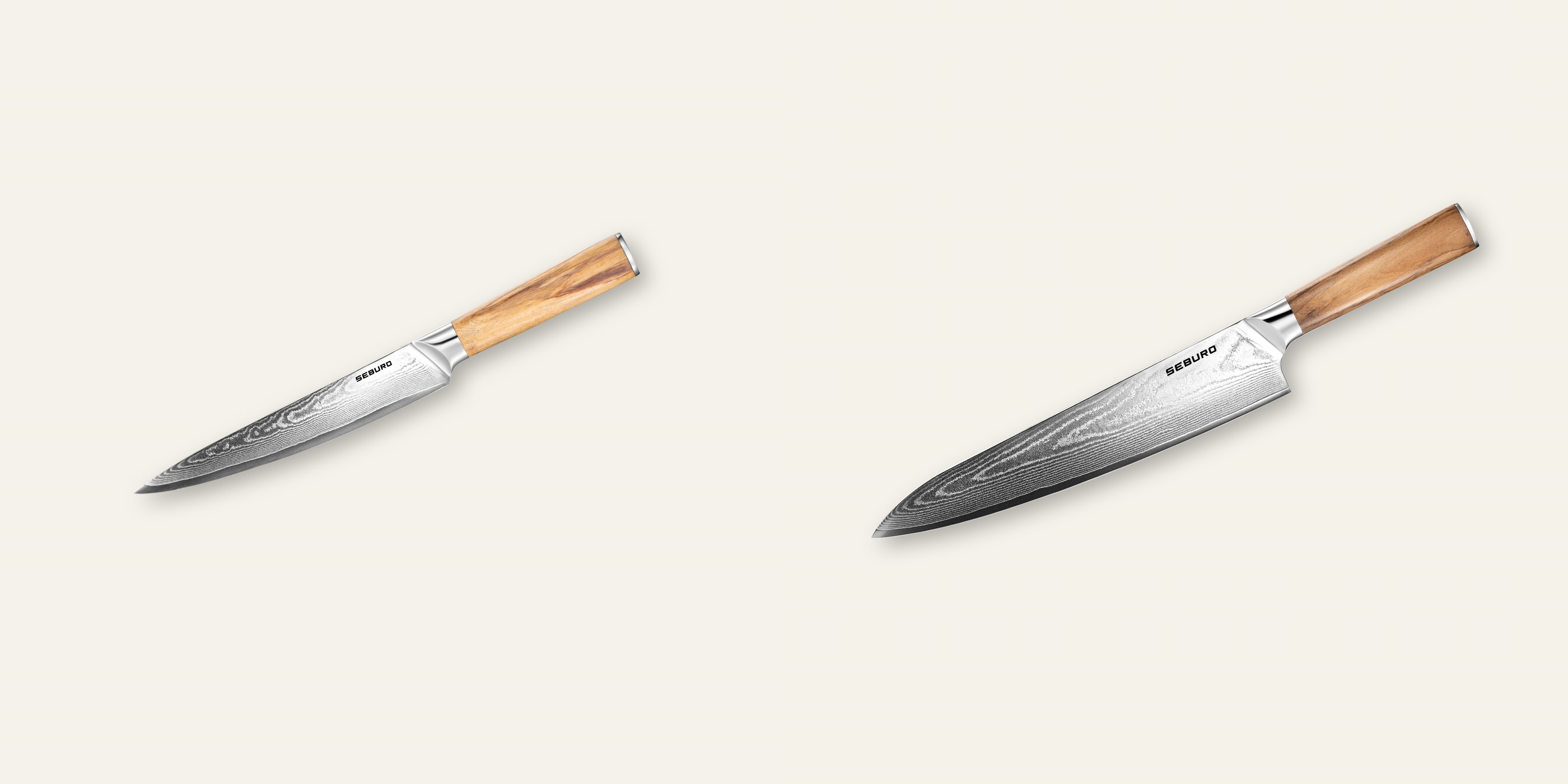 AKCIA 1+1 Plátkovací nôž Seburo HOKORI Damascus 200mm + Šéfkucharský nôž Seburo HOKORI Damascus 250mm