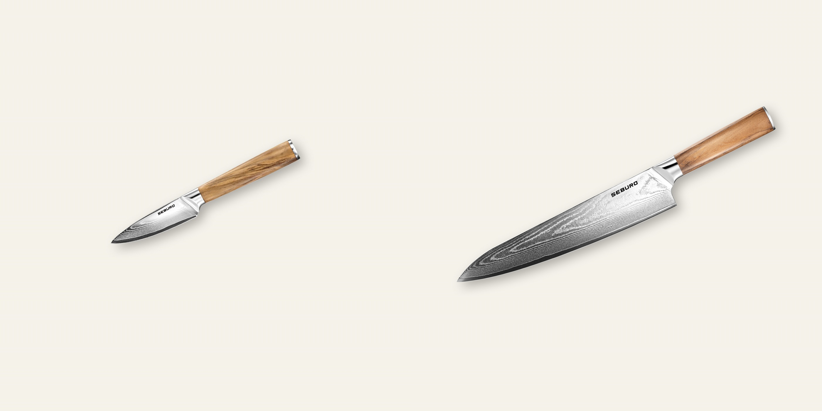 AKCIA 1+1 Nôž na ovocie a zeleninu Seburo HOKORI Damascus 90mm + Šéfkucharský nôž Seburo HOKORI Damascus 250mm