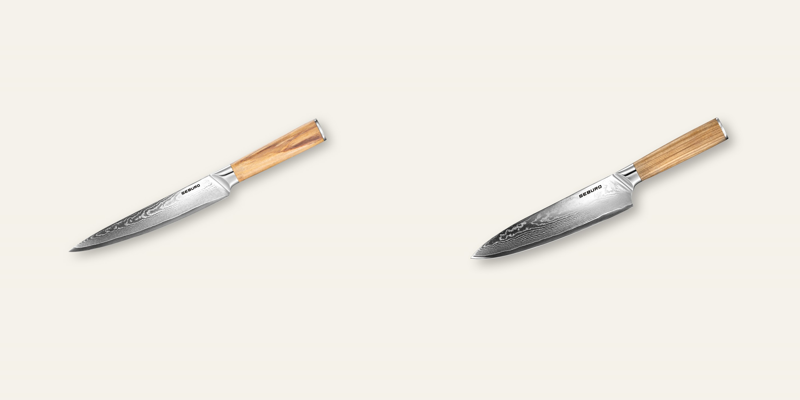 AKCIA 1+1 Plátkovací nôž Seburo HOKORI Damascus 200mm + Šéfkucharský nôž Seburo HOKORI Damascus 200mm