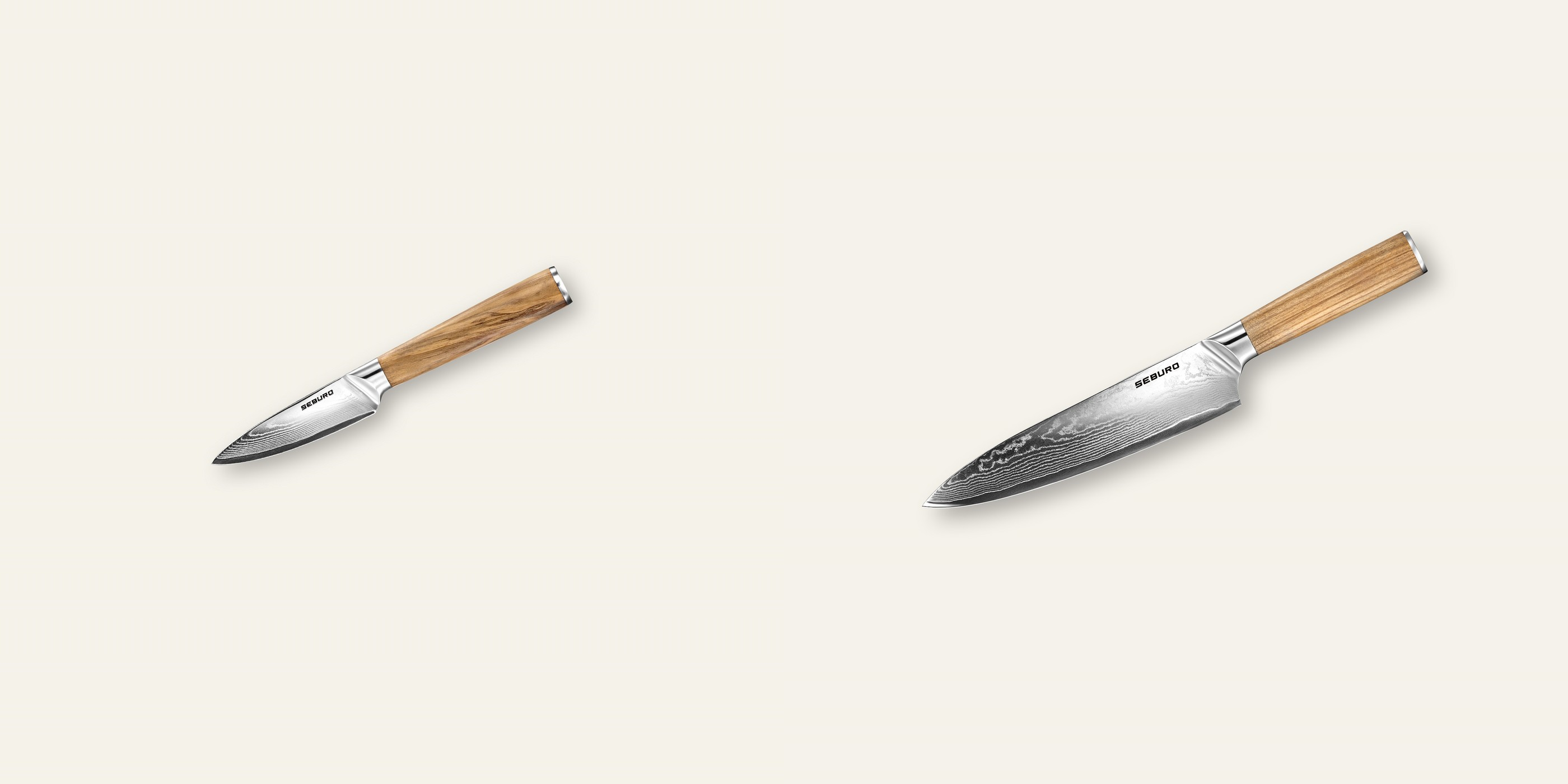 AKCIA 1+1 Nôž na ovocie a zeleninu Seburo HOKORI Damascus 90mm + Šéfkucharský nôž Seburo HOKORI Damascus 200mm