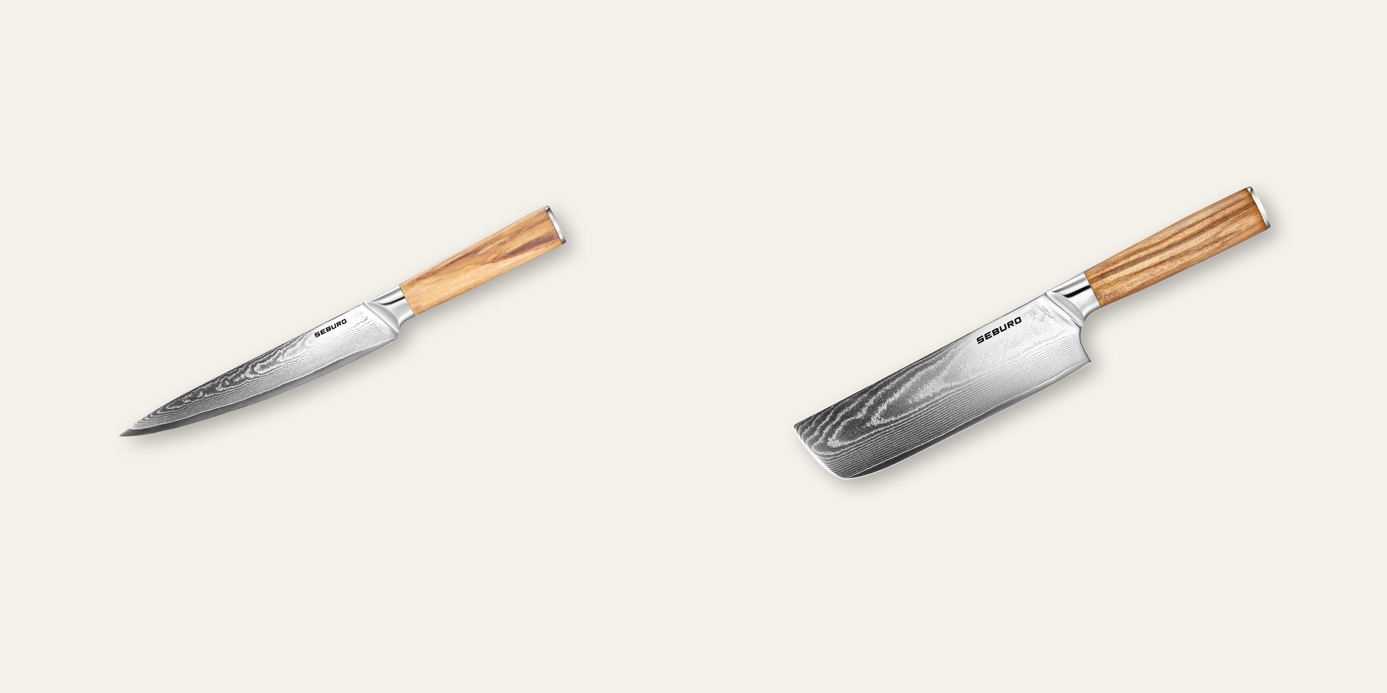 AKCIA 1+1 Plátkovací nôž Seburo HOKORI Damascus 200mm + Nakiri nôž Seburo HOKORI Damascus 170mm