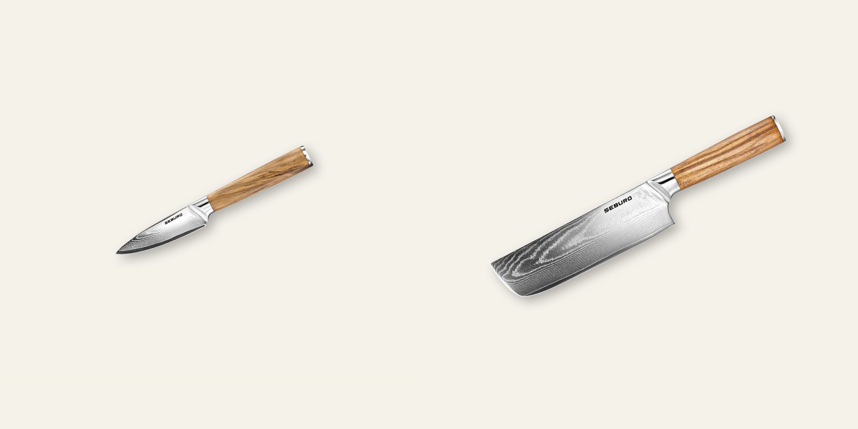 AKCIA 1+1 Nôž na ovocie a zeleninu Seburo HOKORI Damascus 90mm + Nakiri nôž Seburo HOKORI Damascus 170mm