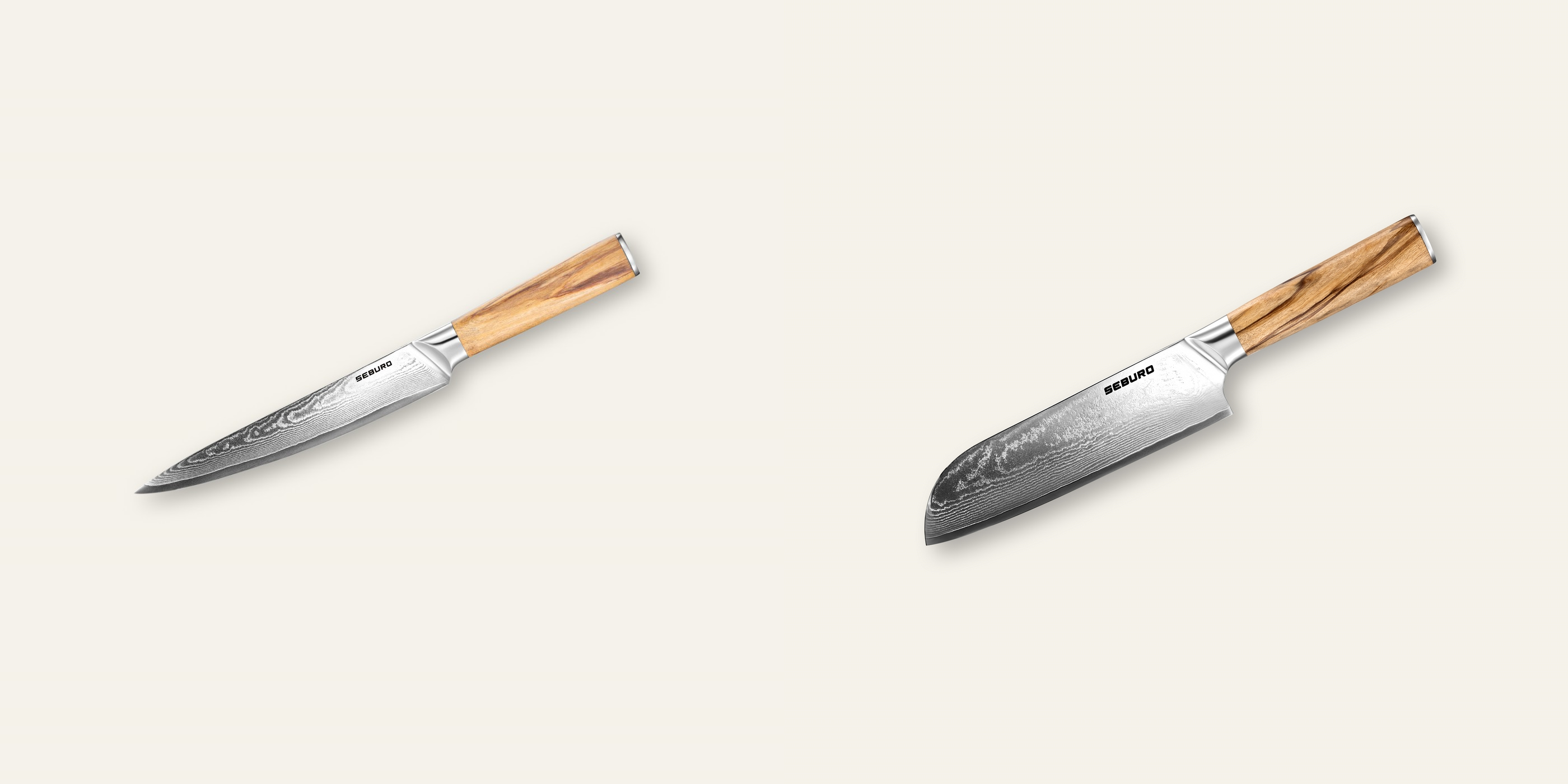 AKCIA 1+1 Plátkovací nôž Seburo HOKORI Damascus 200mm + Santoku nôž Seburo HOKORI Damascus 175mm