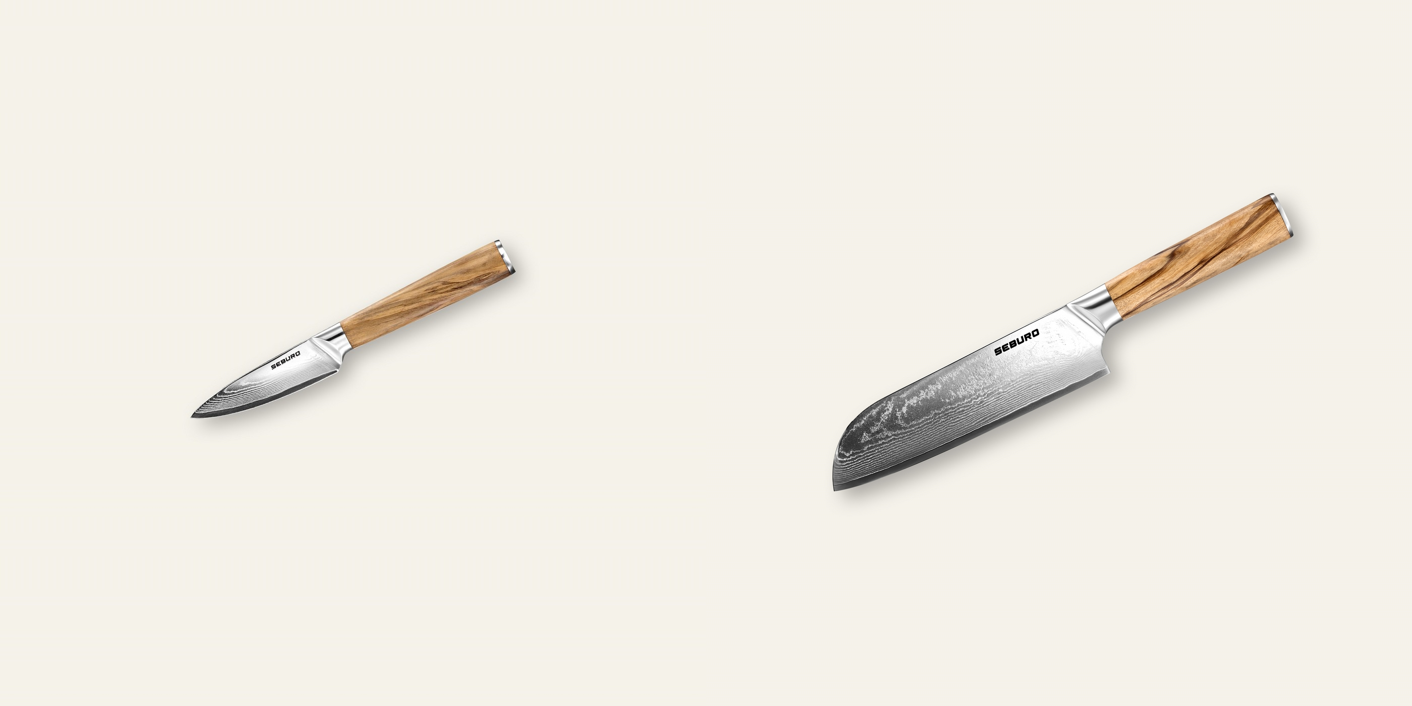 AKCIA 1+1 Nôž na ovocie a zeleninu Seburo HOKORI Damascus 90mm + Santoku nôž Seburo HOKORI Damascus 175mm