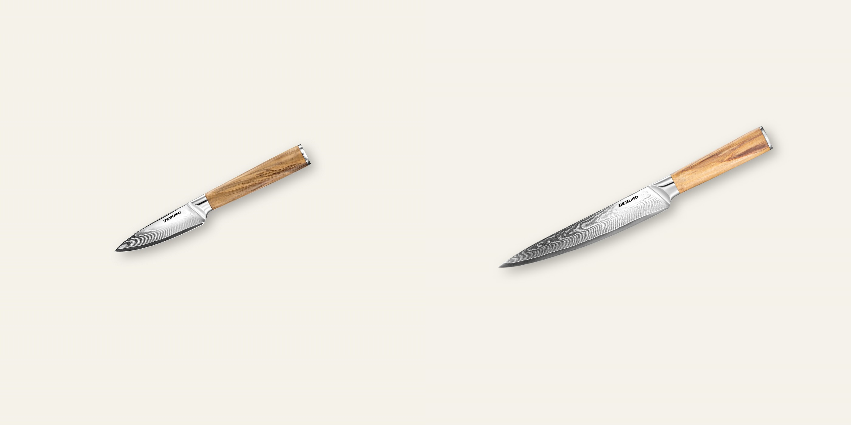 AKCIA 1+1 Nôž na ovocie a zeleninu Seburo HOKORI Damascus 90mm + Plátkovací nôž Seburo HOKORI Damascus 200mm