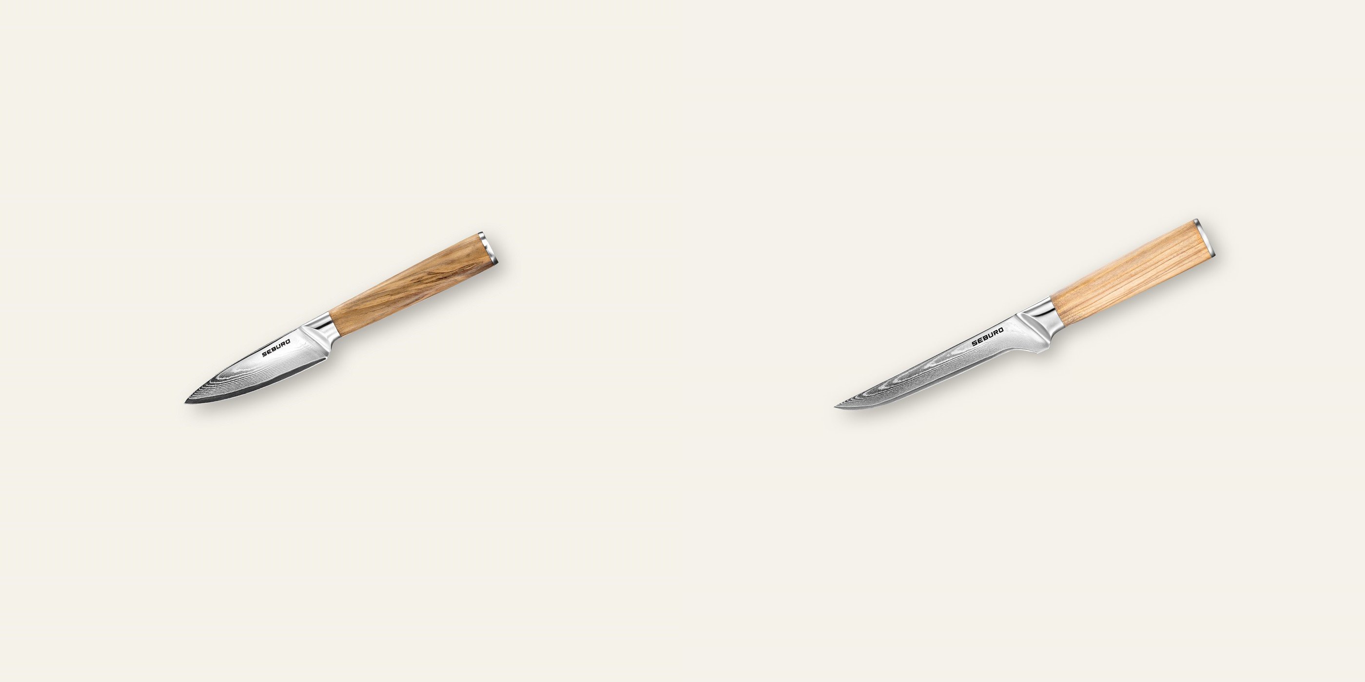 AKCIA 1+1 Nôž na ovocie a zeleninu Seburo HOKORI Damascus 90mm + Vykosťovací nůž Seburo HOKORI Damascus 150mm