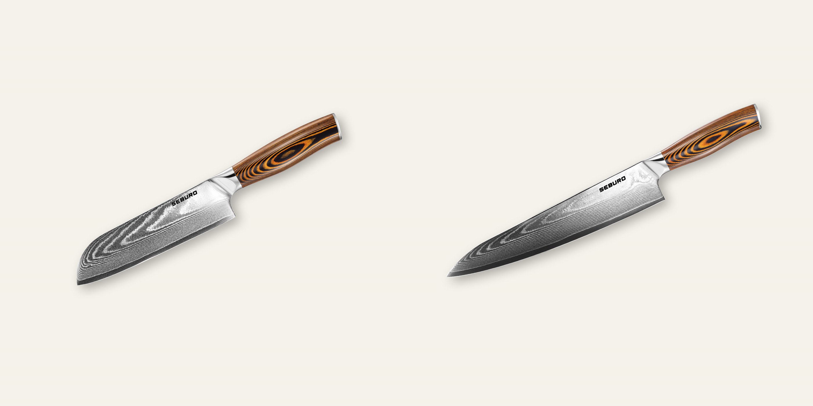 AKCIA 1+1 Santoku nôž Seburo SUBAJA Damascus 175mm + Šéfkucharský nôž Seburo SUBAJA Damascus 250mm