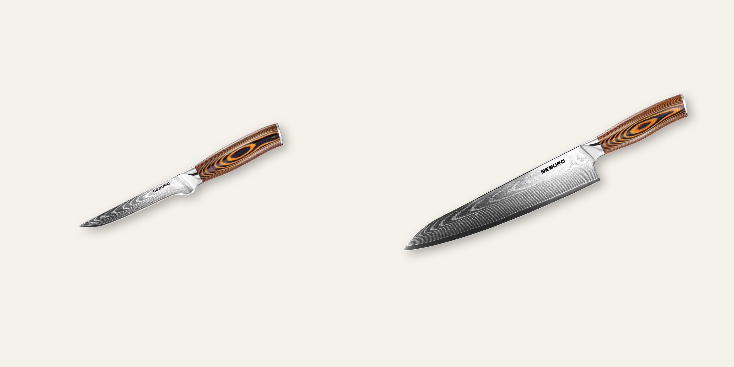 AKCIA 1+1 Vykosťovací nôž Seburo SUBAJA Damascus 150mm + Šéfkucharský nôž Seburo SUBAJA Damascus 250mm