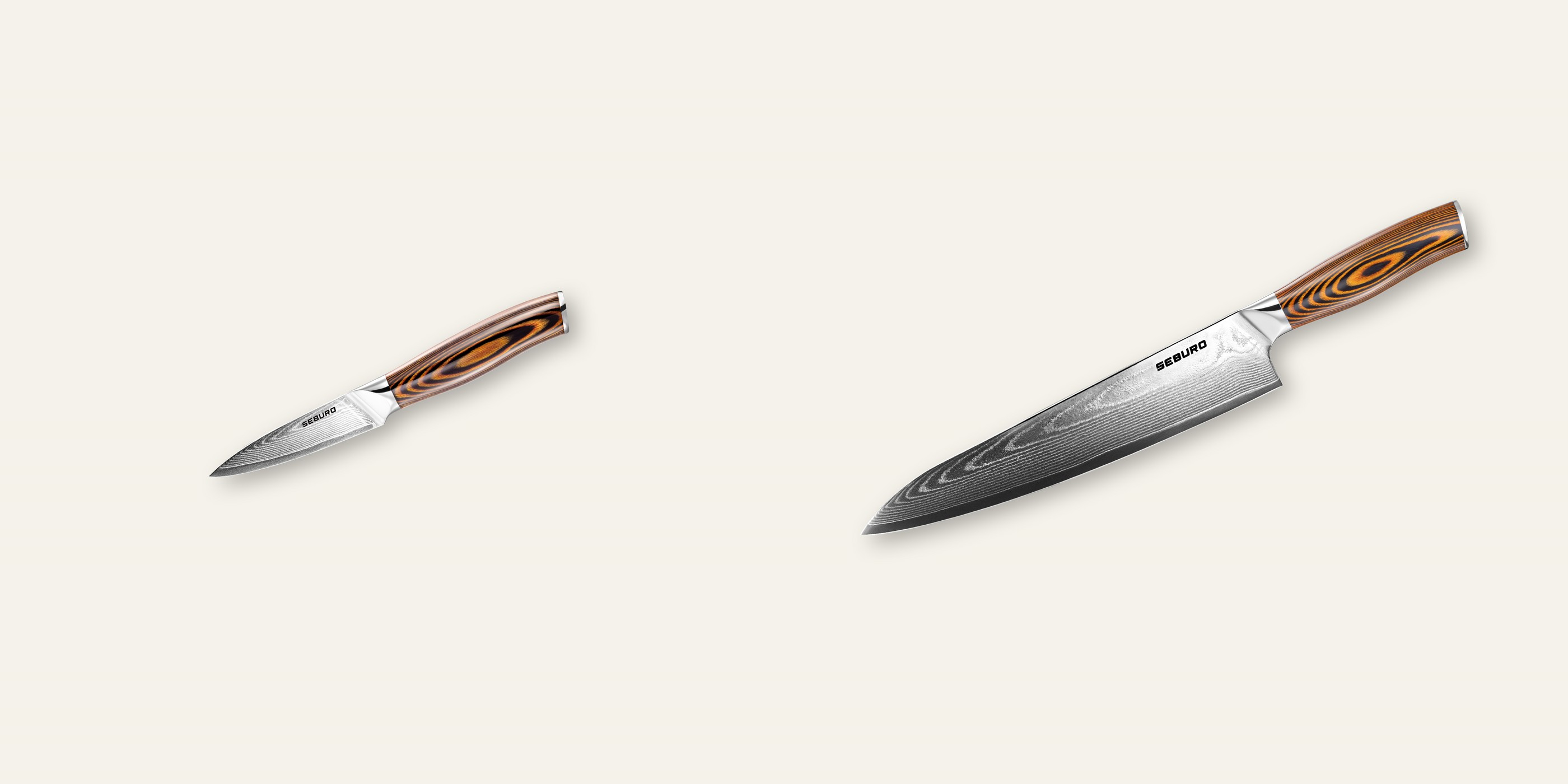 AKCIA 1+1 Nôž na ovocie a zeleninu Seburo SUBAJA Damascus 95mm + Šéfkucharský nôž Seburo SUBAJA Damascus 250mm