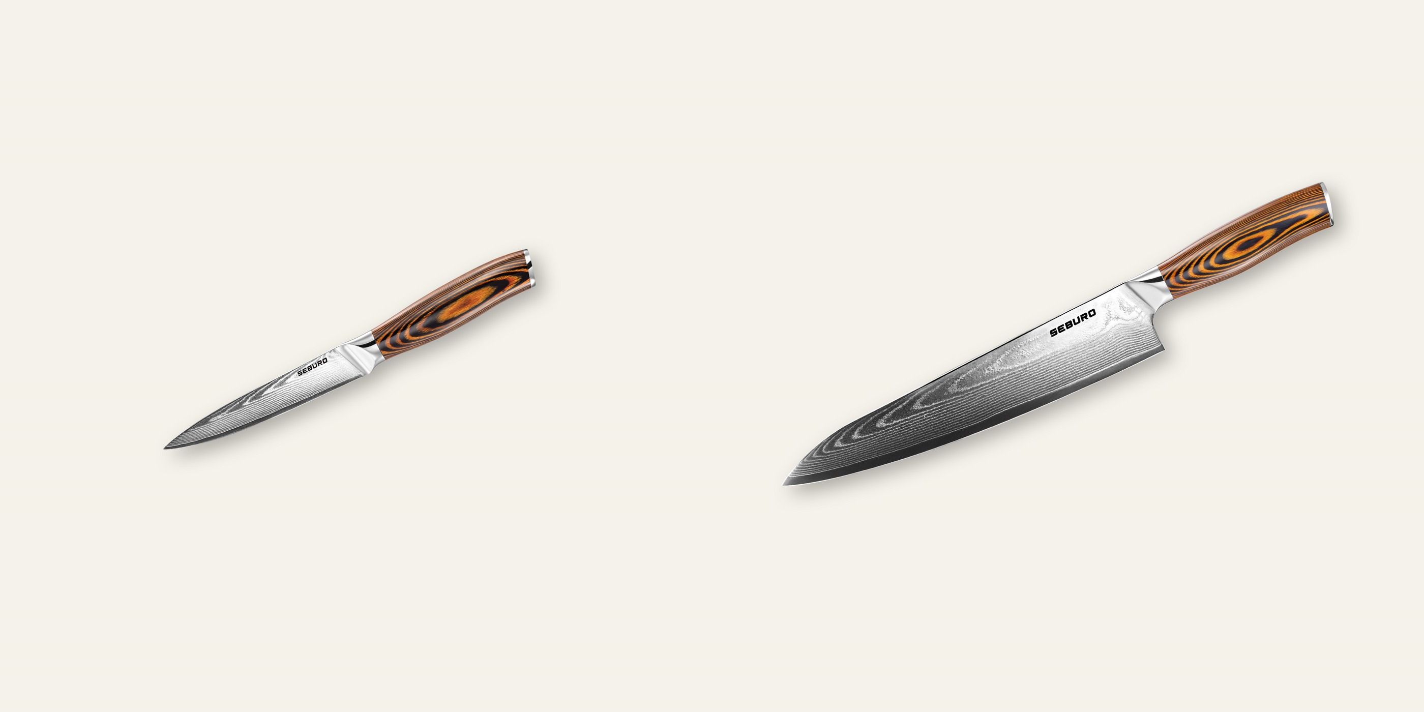 AKCIA 1+1 Kuchynský univerzálny nôž Seburo SUBAJA Damascus 130mm + Šéfkucharský nôž Seburo SUBAJA Damascus 250mm